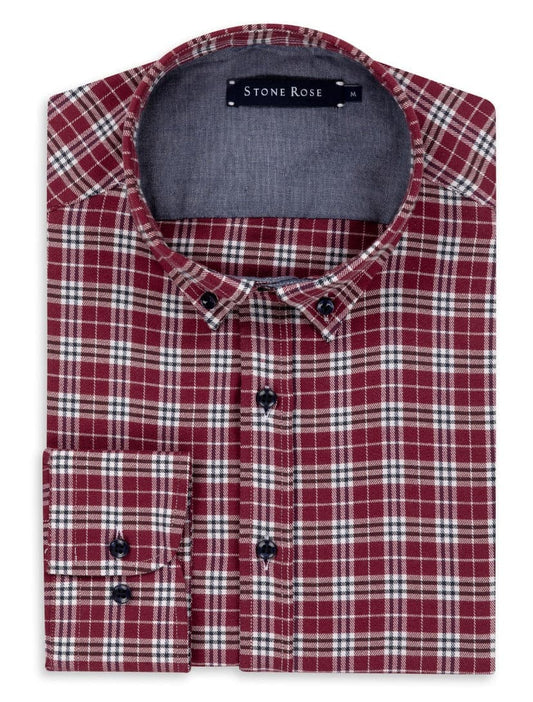 Burgundy Dry Touch Plaid Long Sleeve Shirt