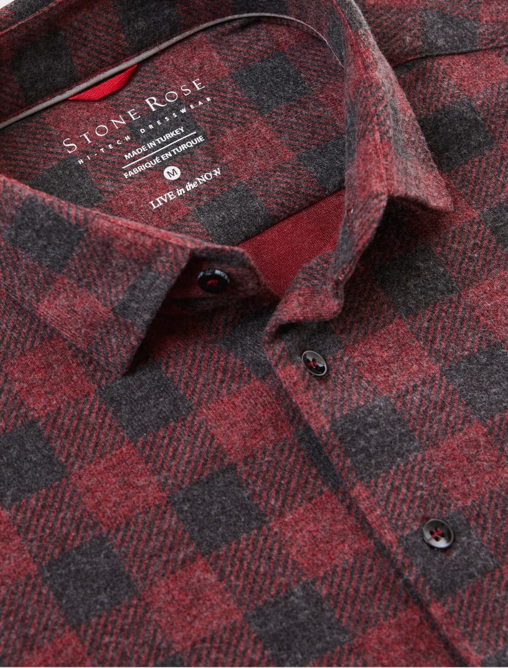 Burgundy T-Series Jersey Long Sleeve Fleece Check Shirt
