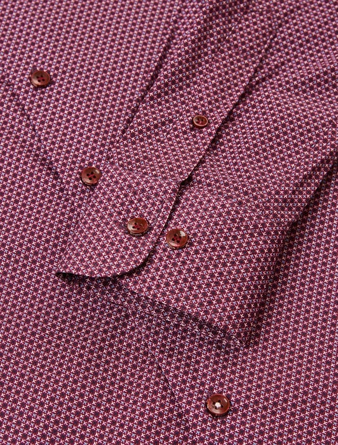 Berry Poplin Woven Geometric Print Long Sleeve Shirt