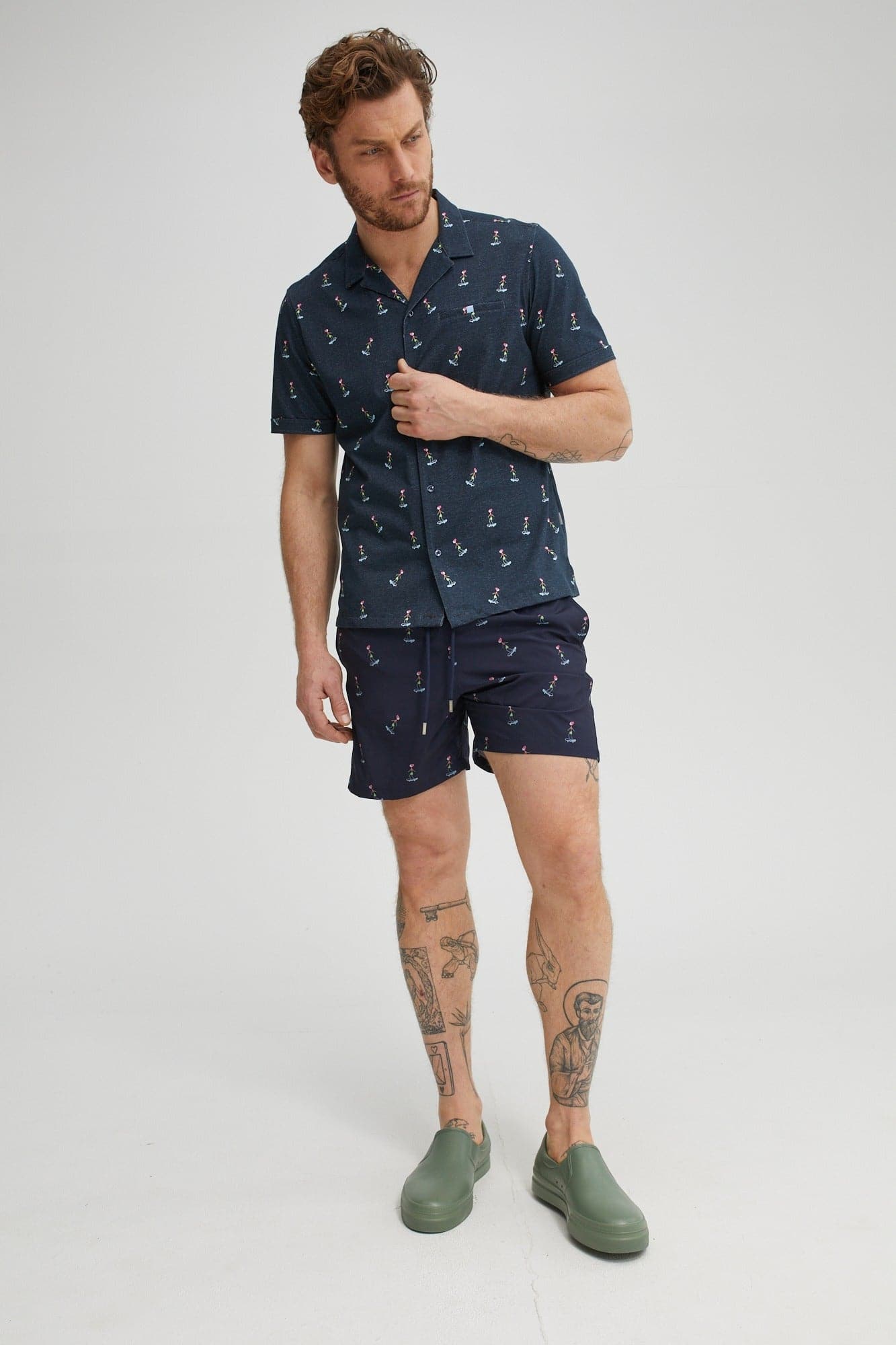 Navy Hula Girl T-Series DryTouch Resort Collar Shirt