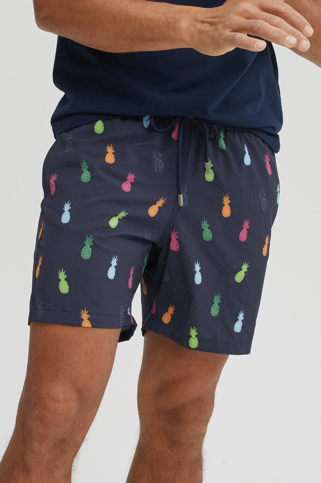 Navy Multicolor Pineapple Print Swim Shorts