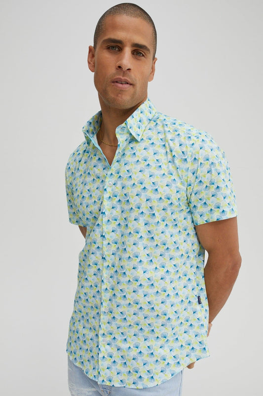 Lime Green Leaf Print Poplin Shirt