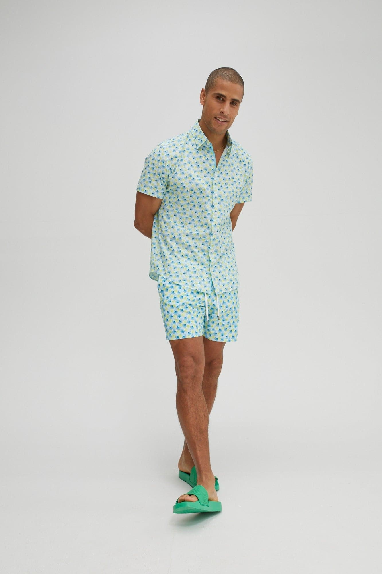 Lime Green Leaf Print Poplin Shirt