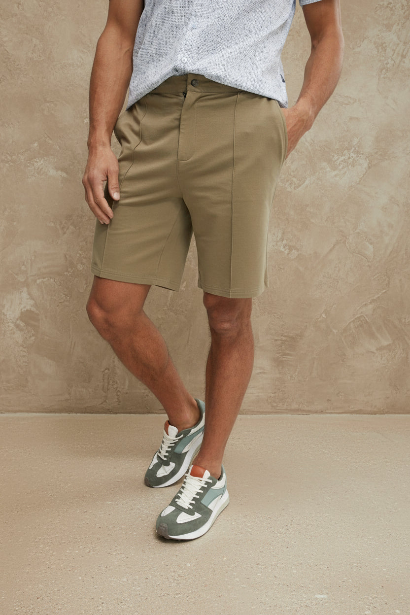 Olive Fleece Knit Shorts