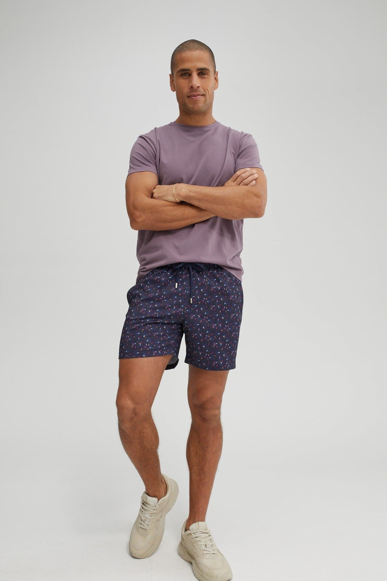 Navy Leaf Print Swim Shorts