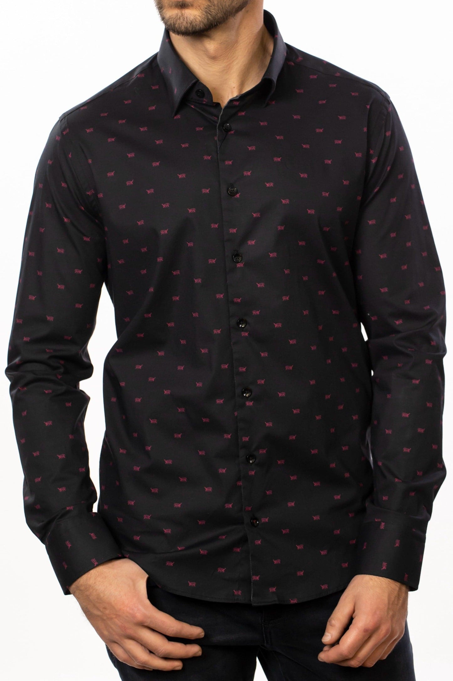 Black Tiger Print Woven Shirt