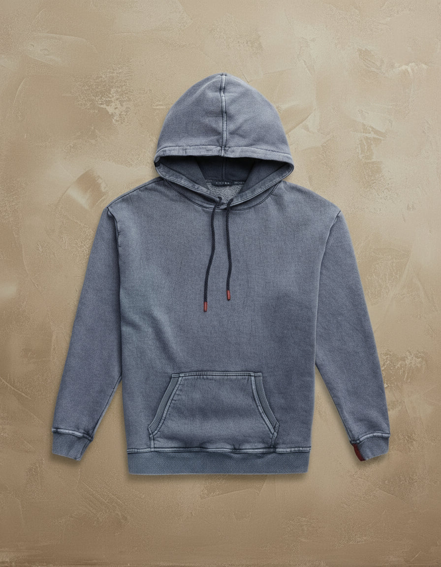 Navy Fleece Acid Wash Hoodie