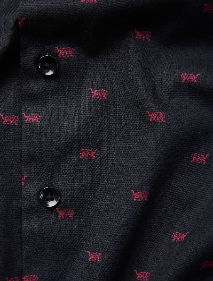 Black Tiger Print Woven Shirt