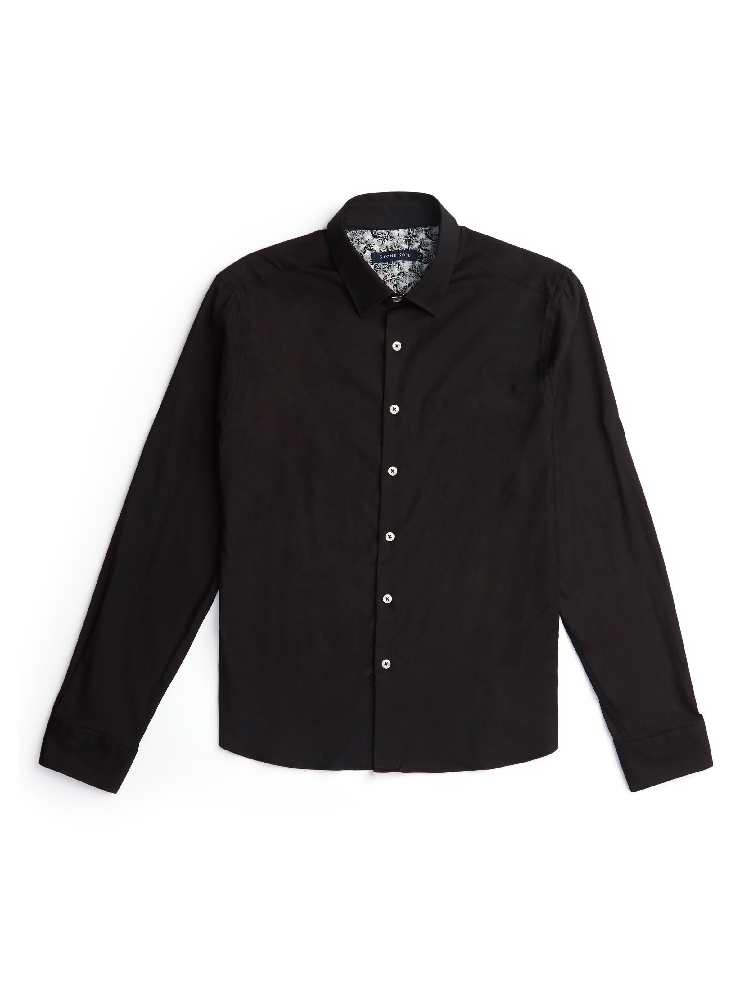 Black Solid Tencel Long Sleeve Shirt