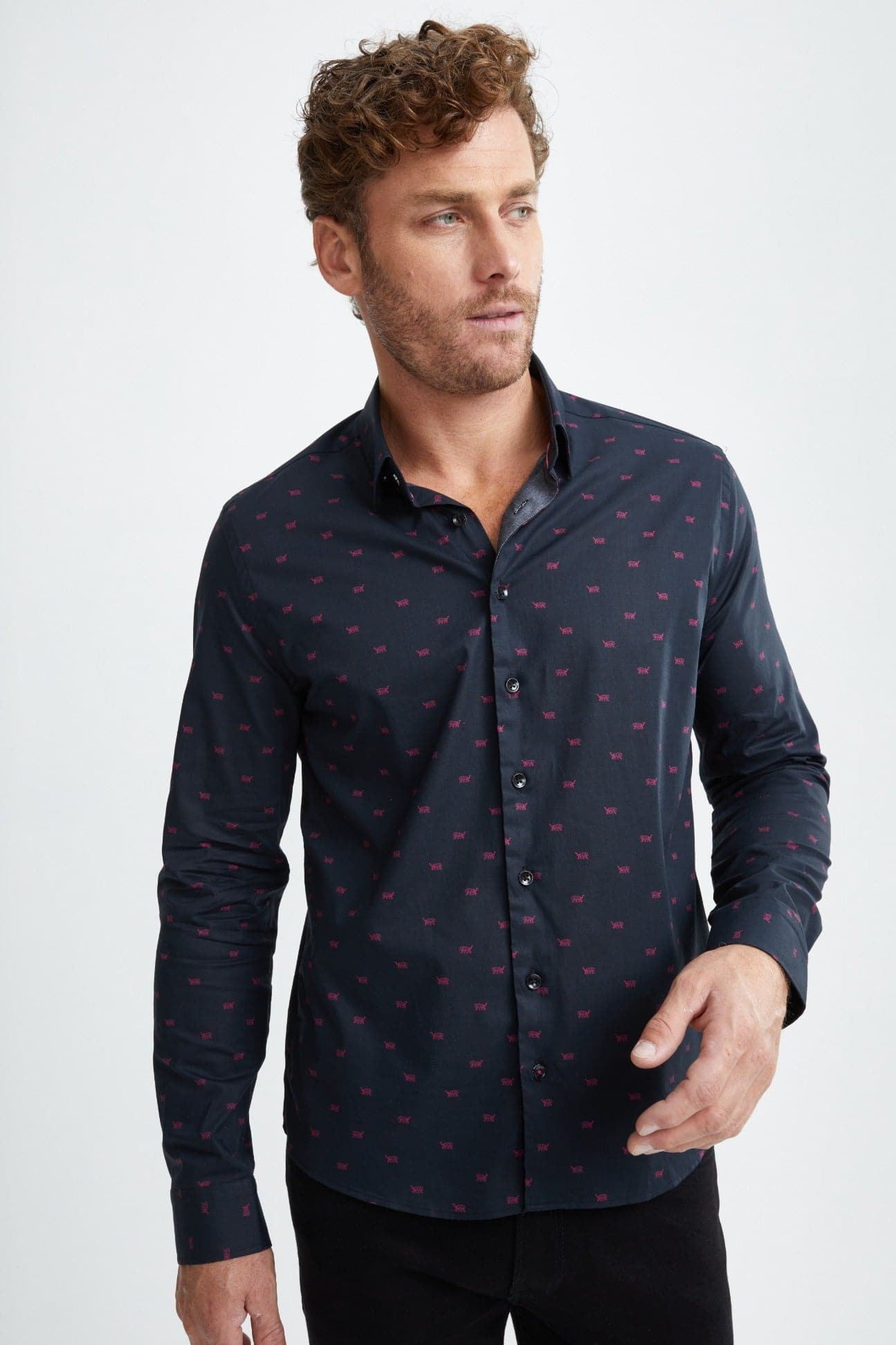 Black Tiger Print Woven Shirt