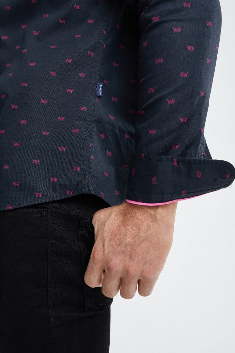 Black Tiger Print Woven Shirt