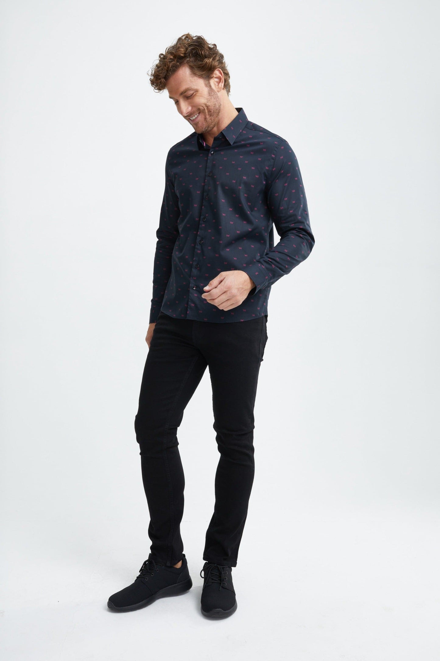 Black Tiger Print Woven Shirt