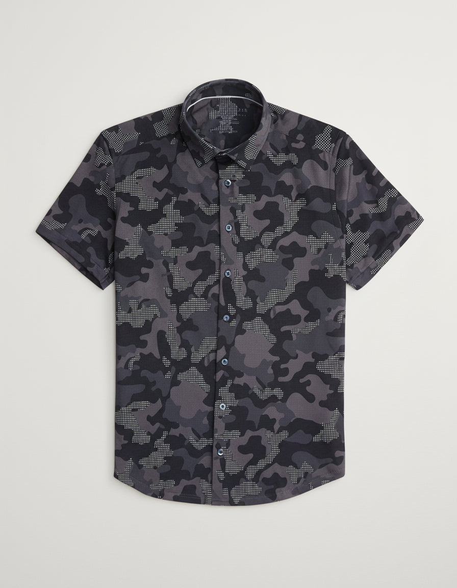 Black Camo Short Sleeve Print Shirt Mens Casual Button-Down | Stone Rose Black / M Black Camo Short Sleeve Print Shirt Mens Casual Button-Down | Stone Rose Black / M