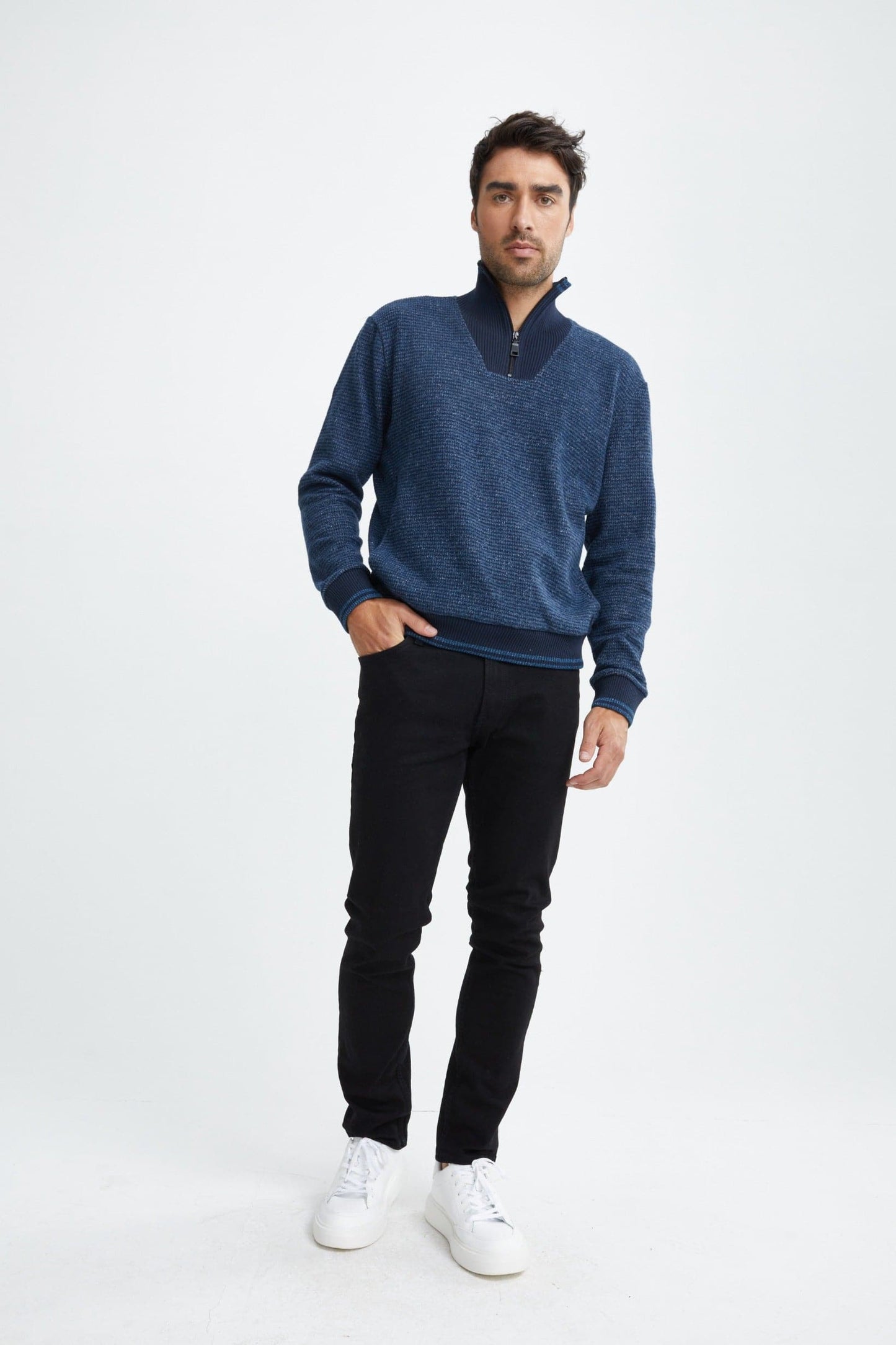 Navy Quarter Zip Knit Sweater