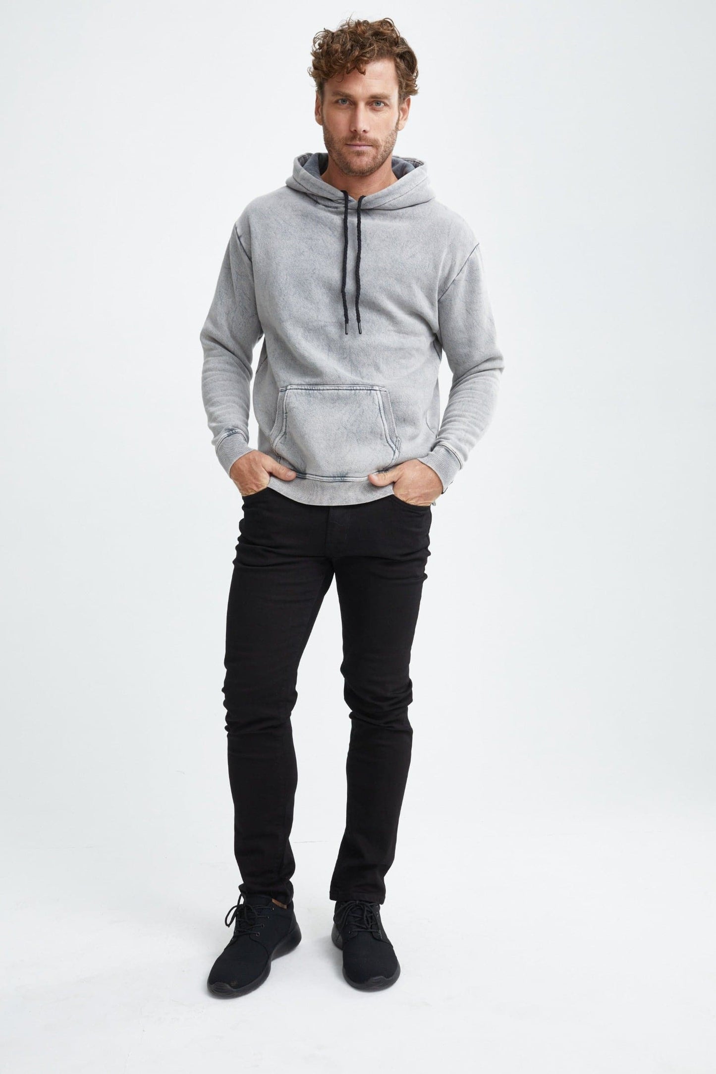 Grey Fleece Acid Wash Hoodie