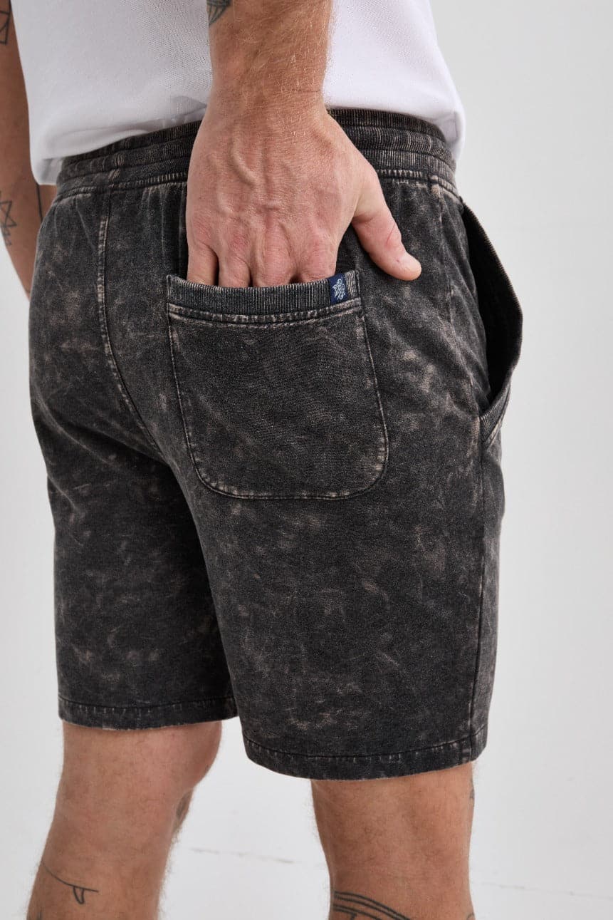 Black Acid-Washed Shorts