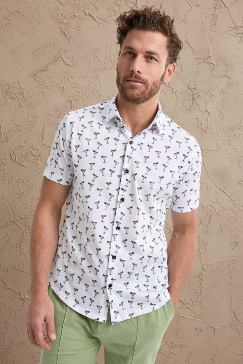 White Margarita Short Sleeve Print Shirt