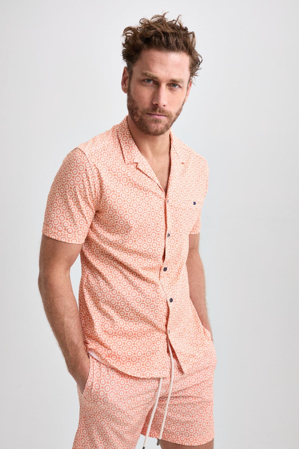 Orange Retro Dry Touch Short Sleeve Print Shirt