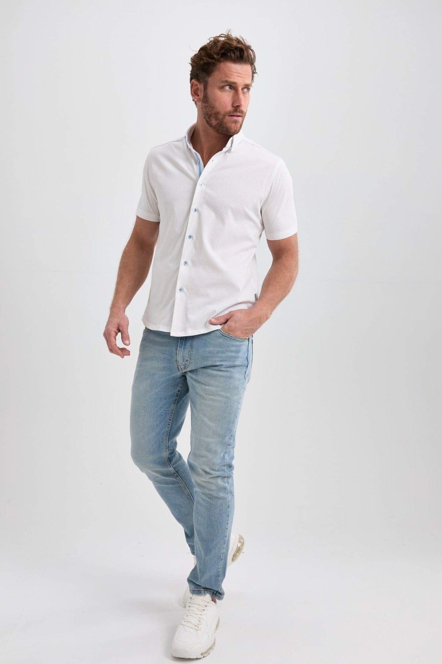 White Square Short Sleeve Print Shirt