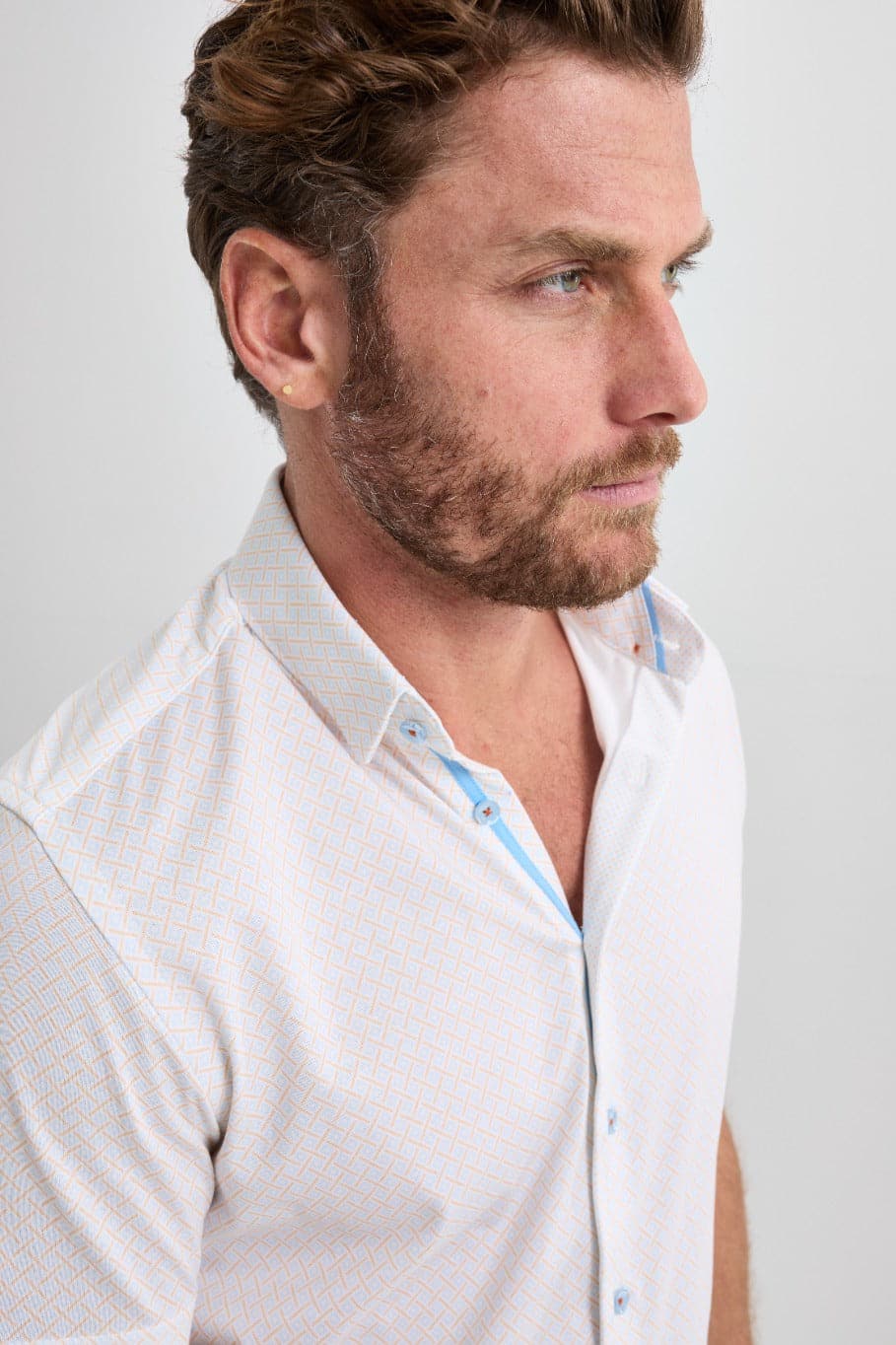 White Square Short Sleeve Print Shirt
