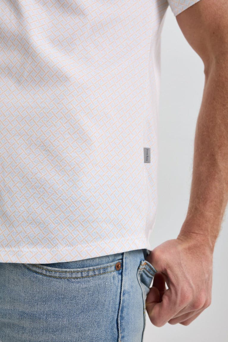 White Square Short Sleeve Print Shirt