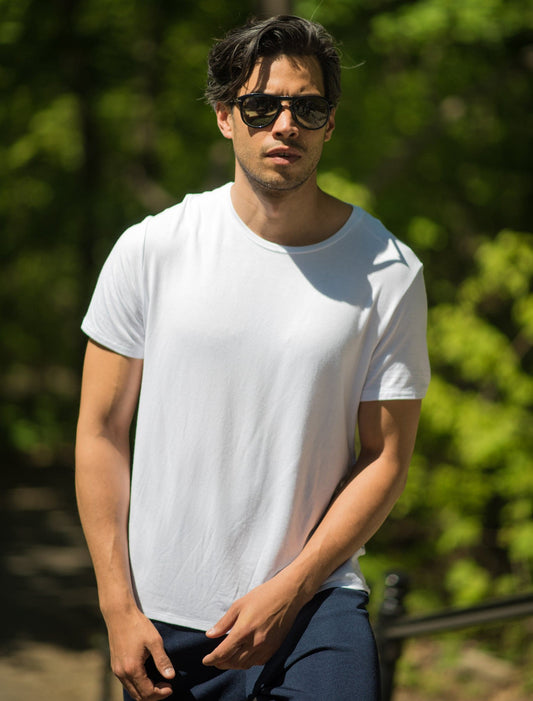 White Crew Neck Modal T-Shirt-Stone Rose