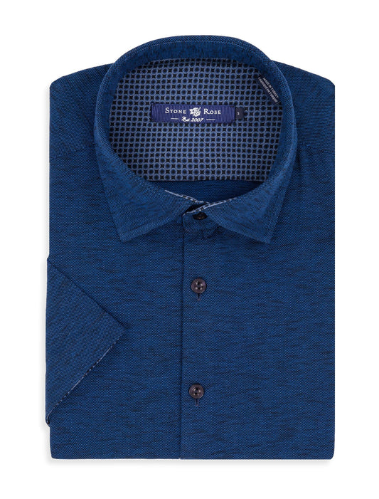 Navy Flame Knit Short Sleeve Shirt-Stone Rose