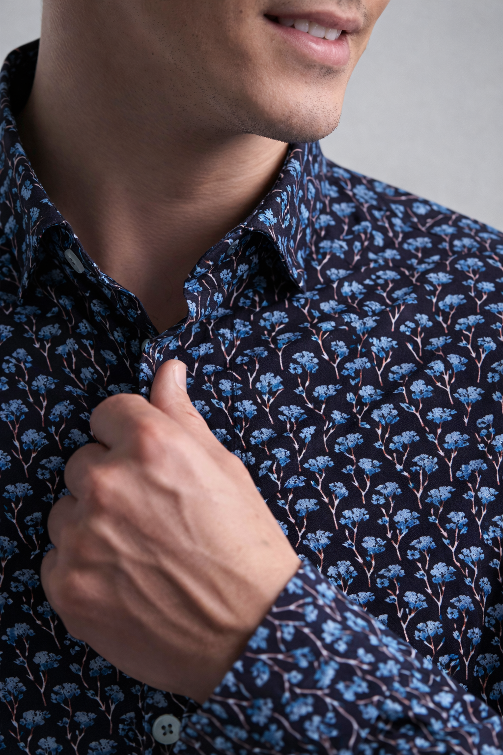 dress shirt print Nova Dark Navy Snowbrush Printed Shirt – Men’s Stretch Button-Down | Men's Dress Shirts | Designer Shirt for Fathers | Stone Rose