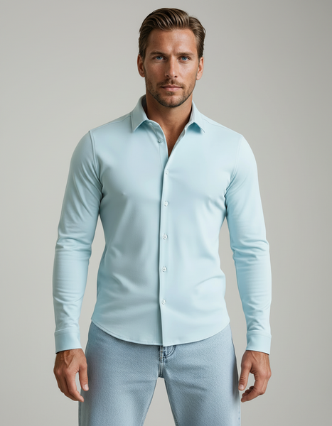 Stone  長袖Tシャツ ライトブルー Light Blue Long Sleeve T-Series Shirt – Men's Comfortable Everyday