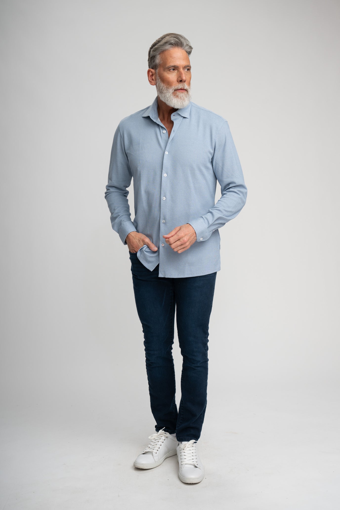Origin Blue Shadow Long Sleeve Shirt – Men's Performance Piqué