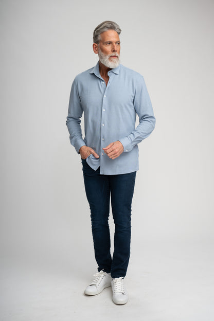 Stone Rose Men's Solid Performance Piqué Button-Up Shirt - Blue