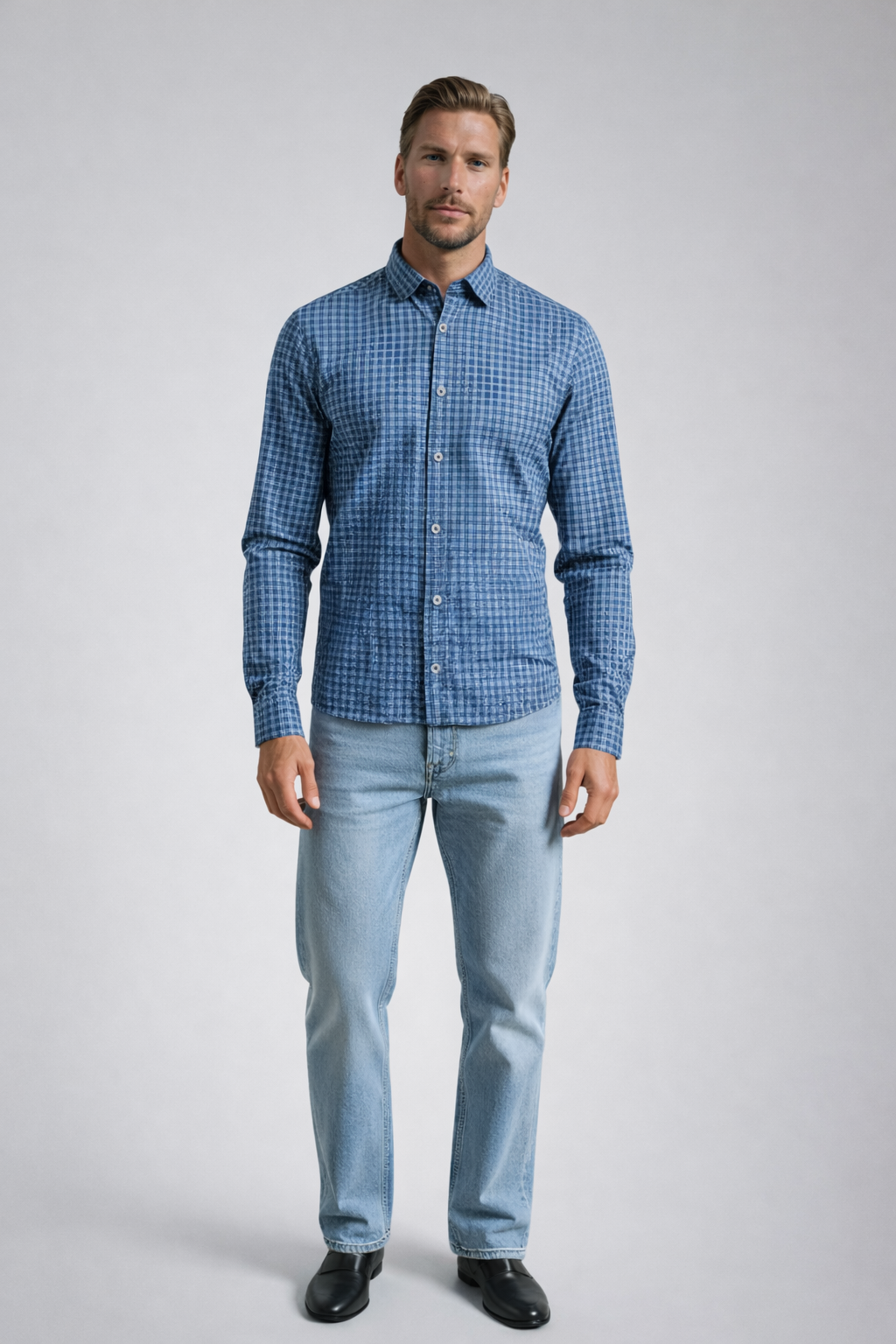 APEX - Medium Blue Micro Houndstooth Shirt