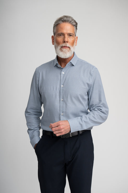 Nova - Medium Blue  Micro Print Twill Shirt