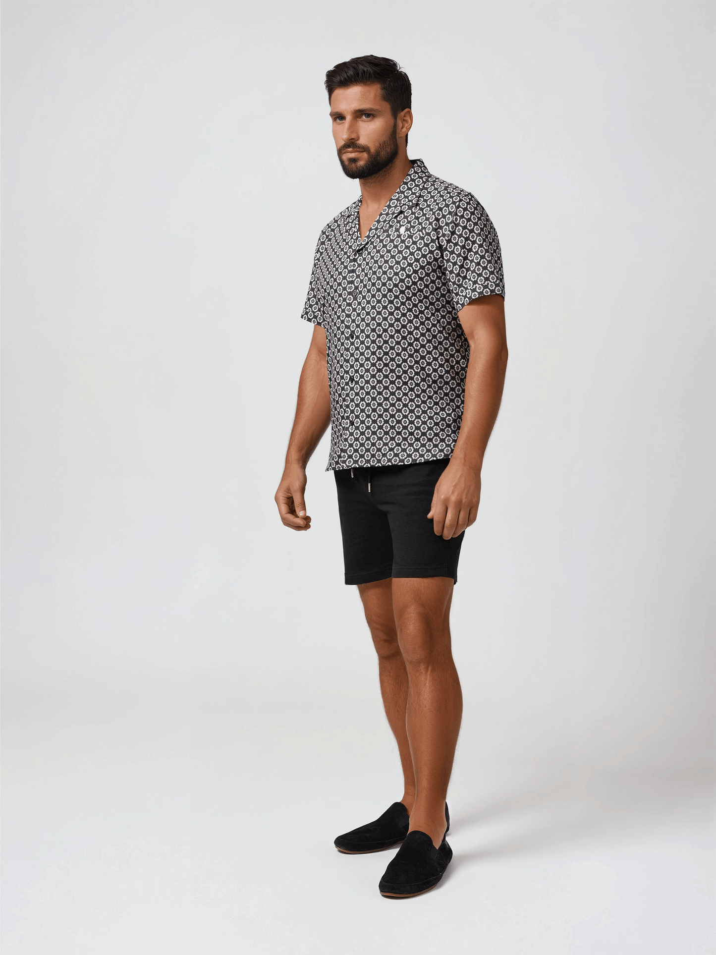 BUONASERA - Black Fossil Print Linen Shirt
