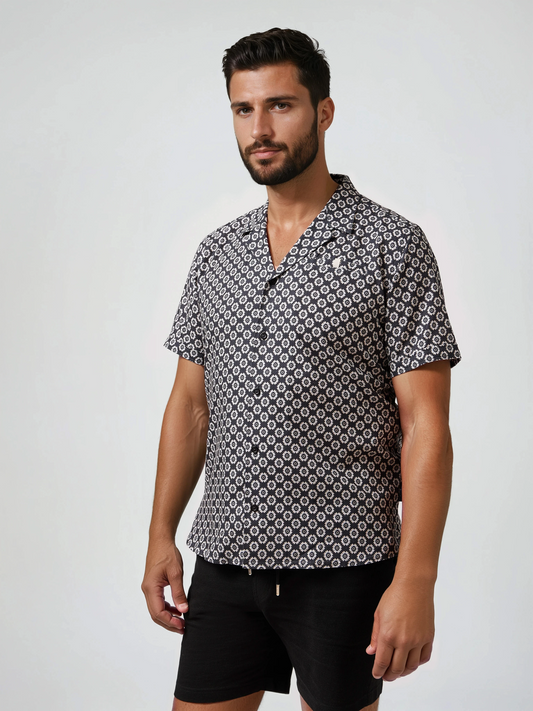BUONASERA - Black Fossil Print Linen Shirt