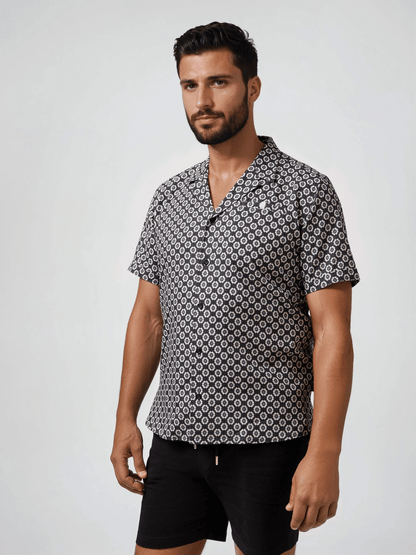 BUONASERA - Black Fossil Print Linen Shirt