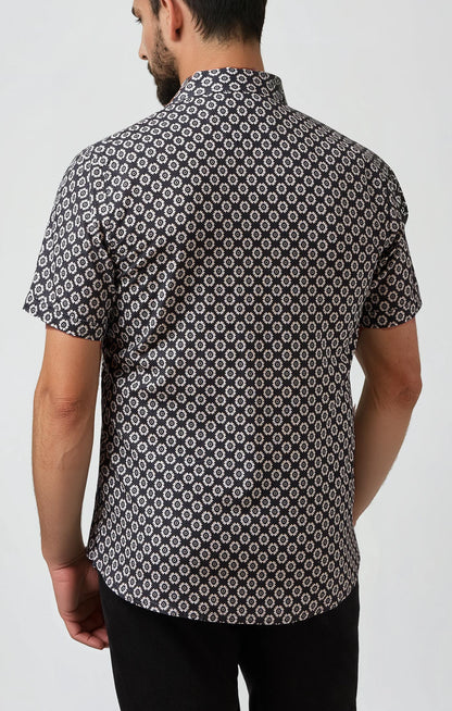 BUONASERA - Black Fossil Print Linen Shirt