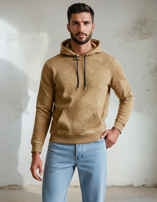 Olive Acid-Washed Pullover Hoodie