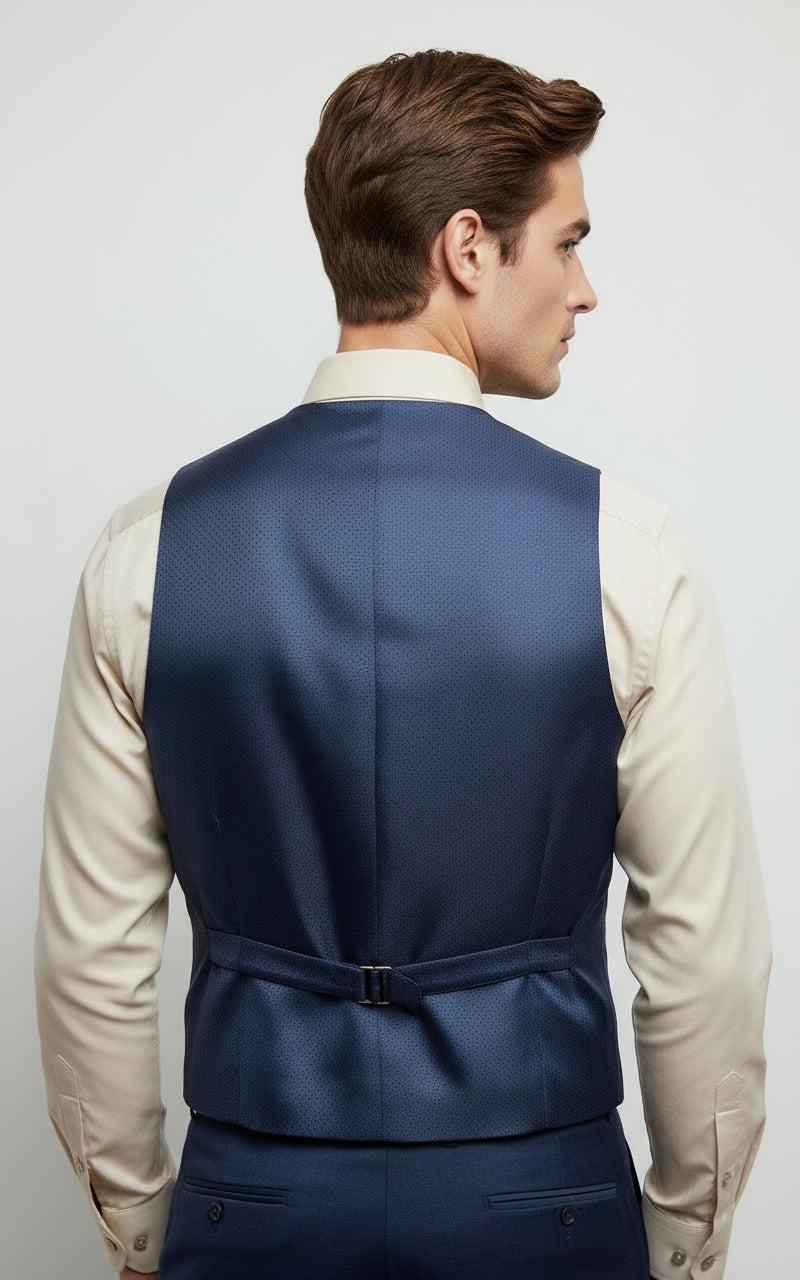 Navy Wool Texture Vest with navy lining