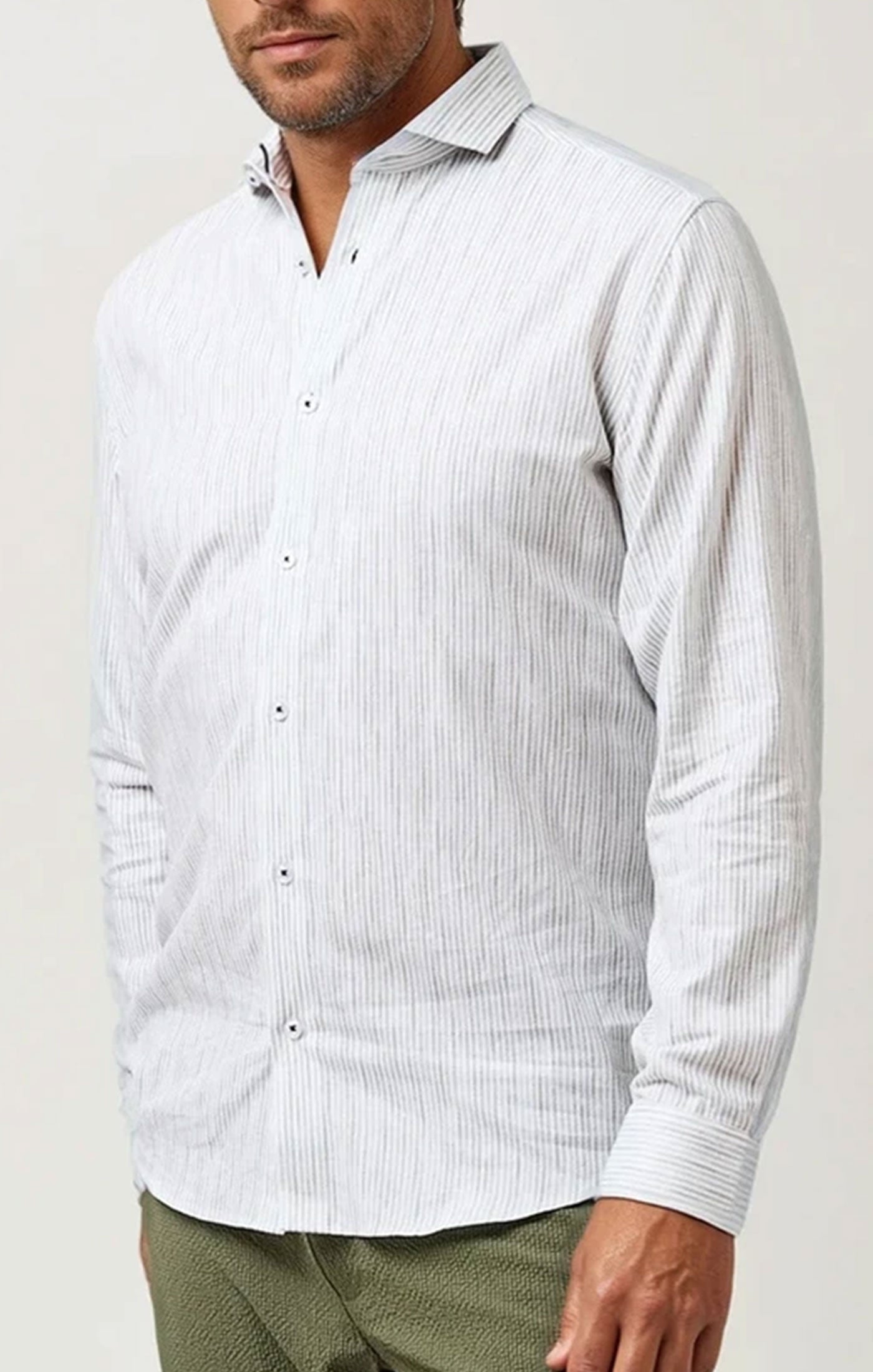 BUONASERA - Olive Seabreeze Striped Linen Shirt