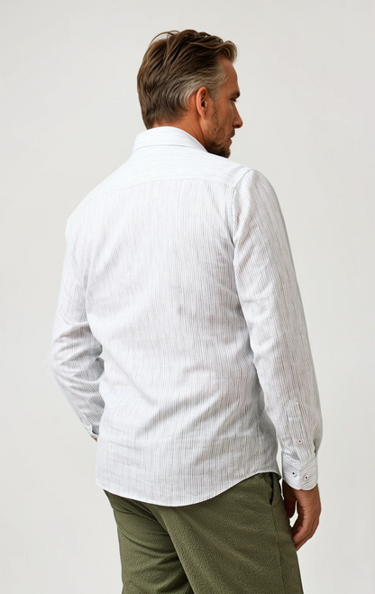 BUONASERA - Olive Seabreeze Striped Linen Shirt