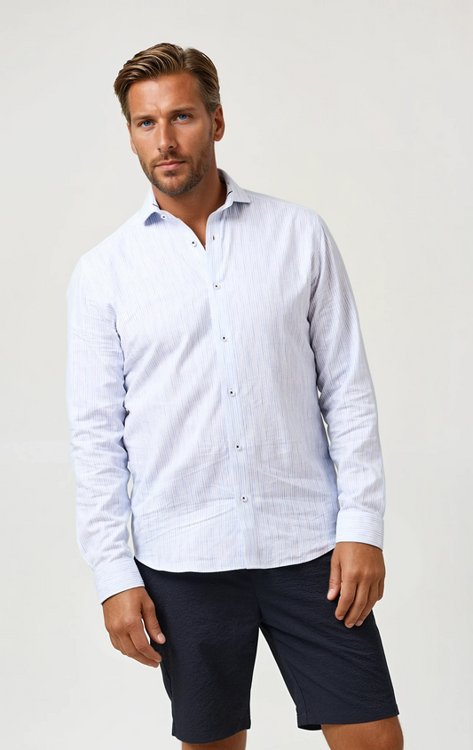 BUONASERA - Light Blue Seabreeze Striped Linen Shirt