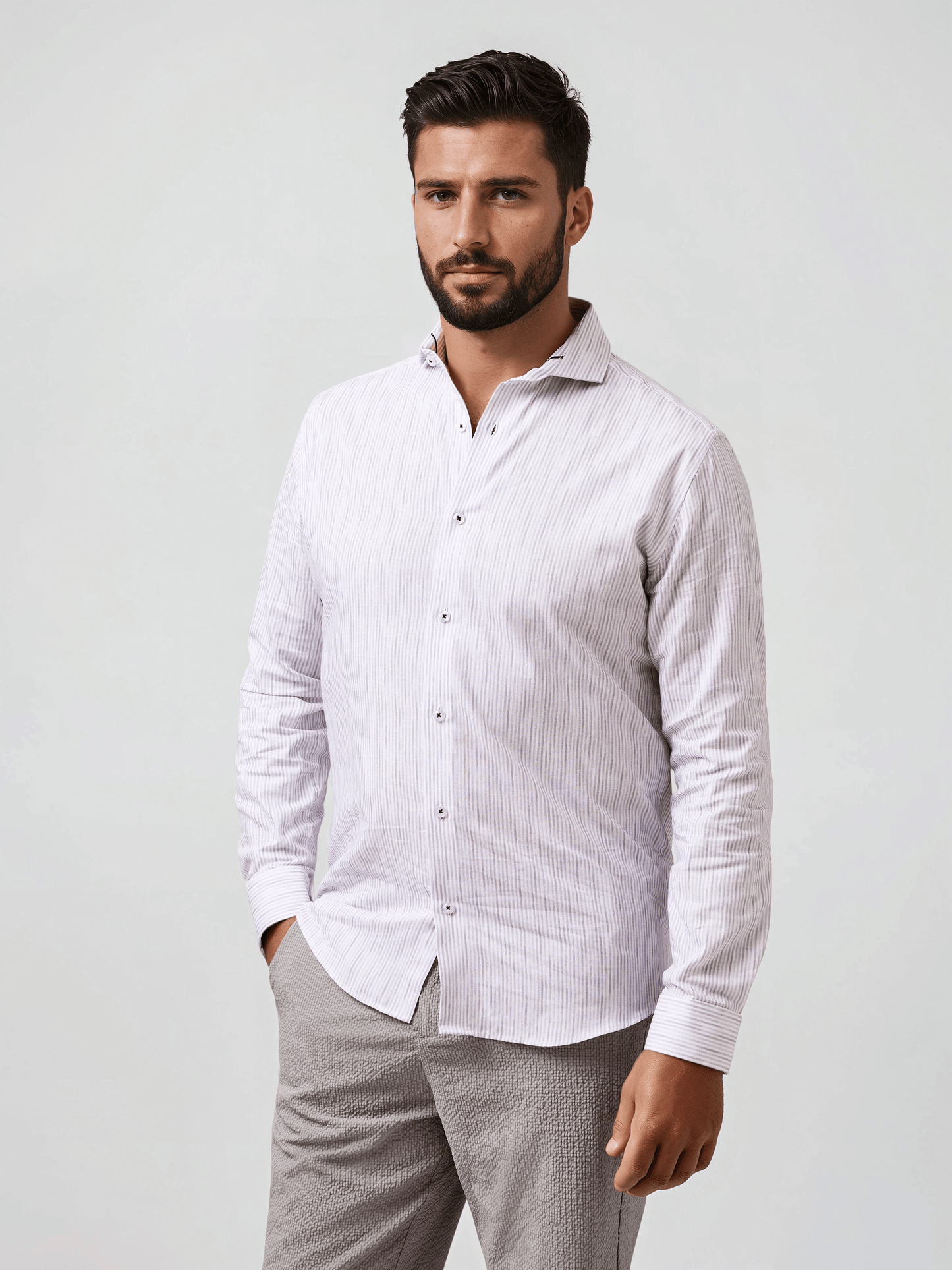 BUONASERA - Pink Seabreeze Striped Linen Shirt