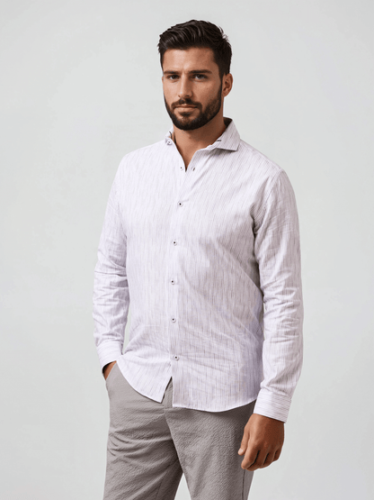 BUONASERA - Pink Seabreeze Striped Linen Shirt