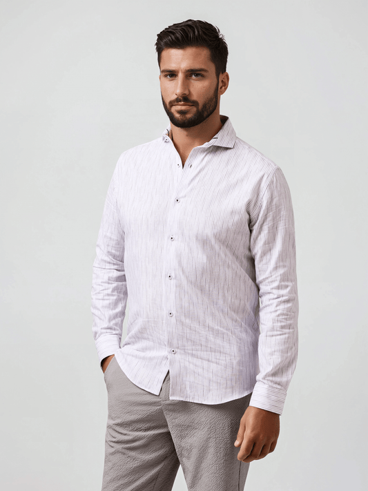 BUONASERA - Pink Seabreeze Striped Linen Shirt