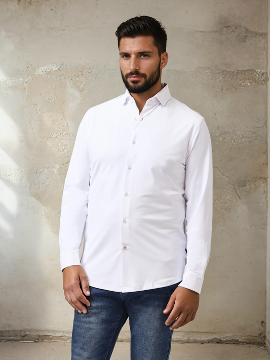 APEX - White Long Sleeve Stretch Shirt