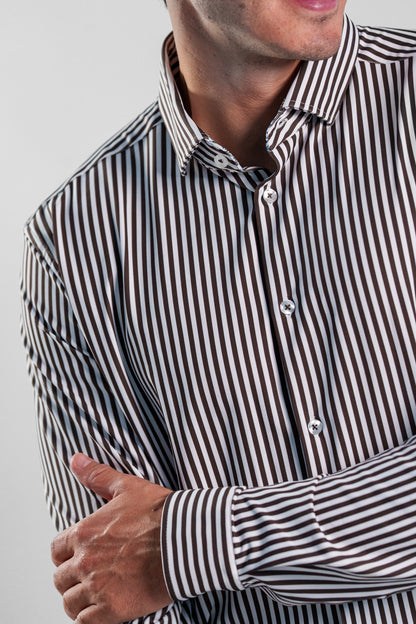 APEX - Dark Brown Bengal Stripe Long Sleeve Shirt