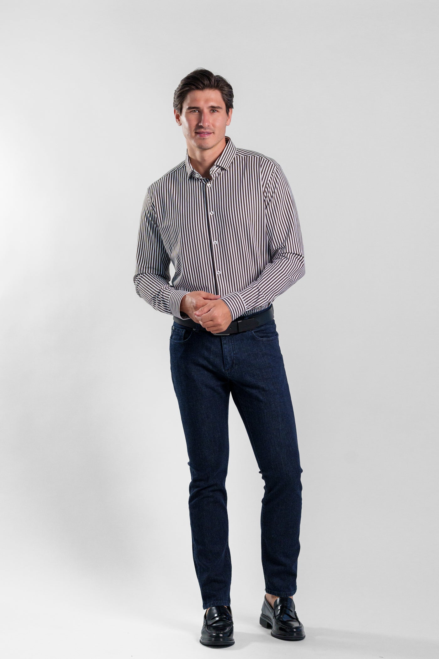 APEX - Dark Brown Bengal Stripe Long Sleeve Shirt