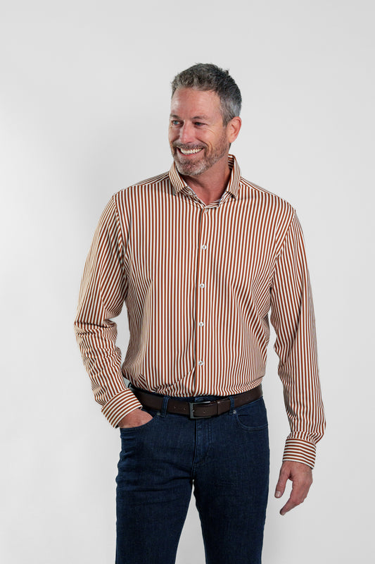 APEX - Dark Orange Bengal Stripe Long Sleeve Shirt