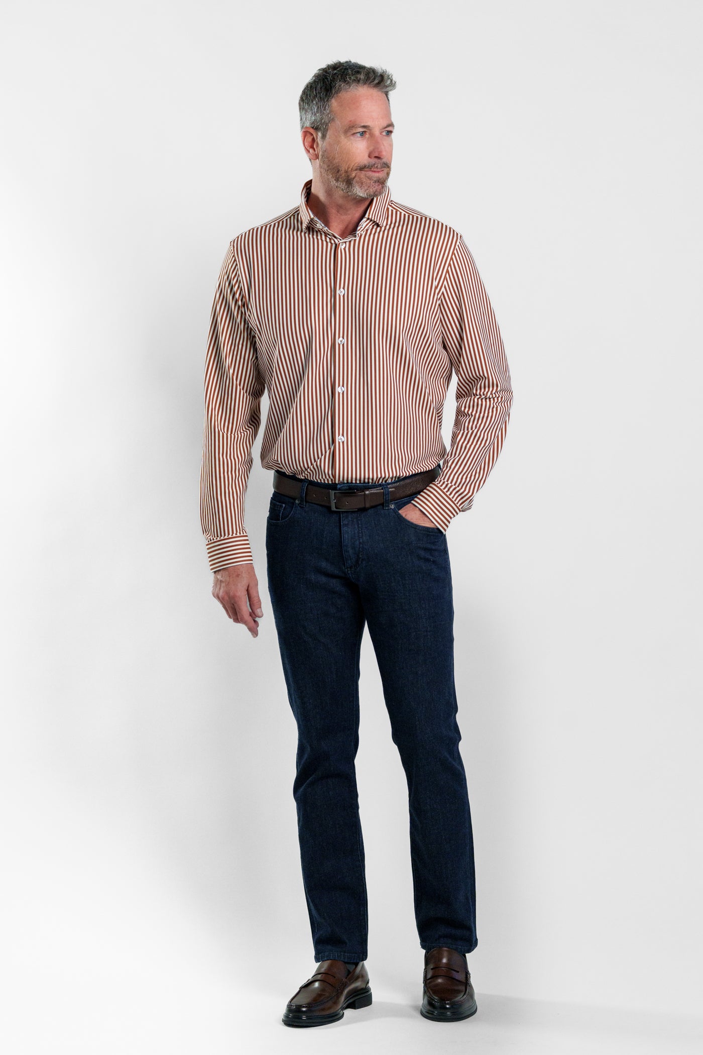 APEX - Dark Orange Bengal Stripe Long Sleeve Shirt